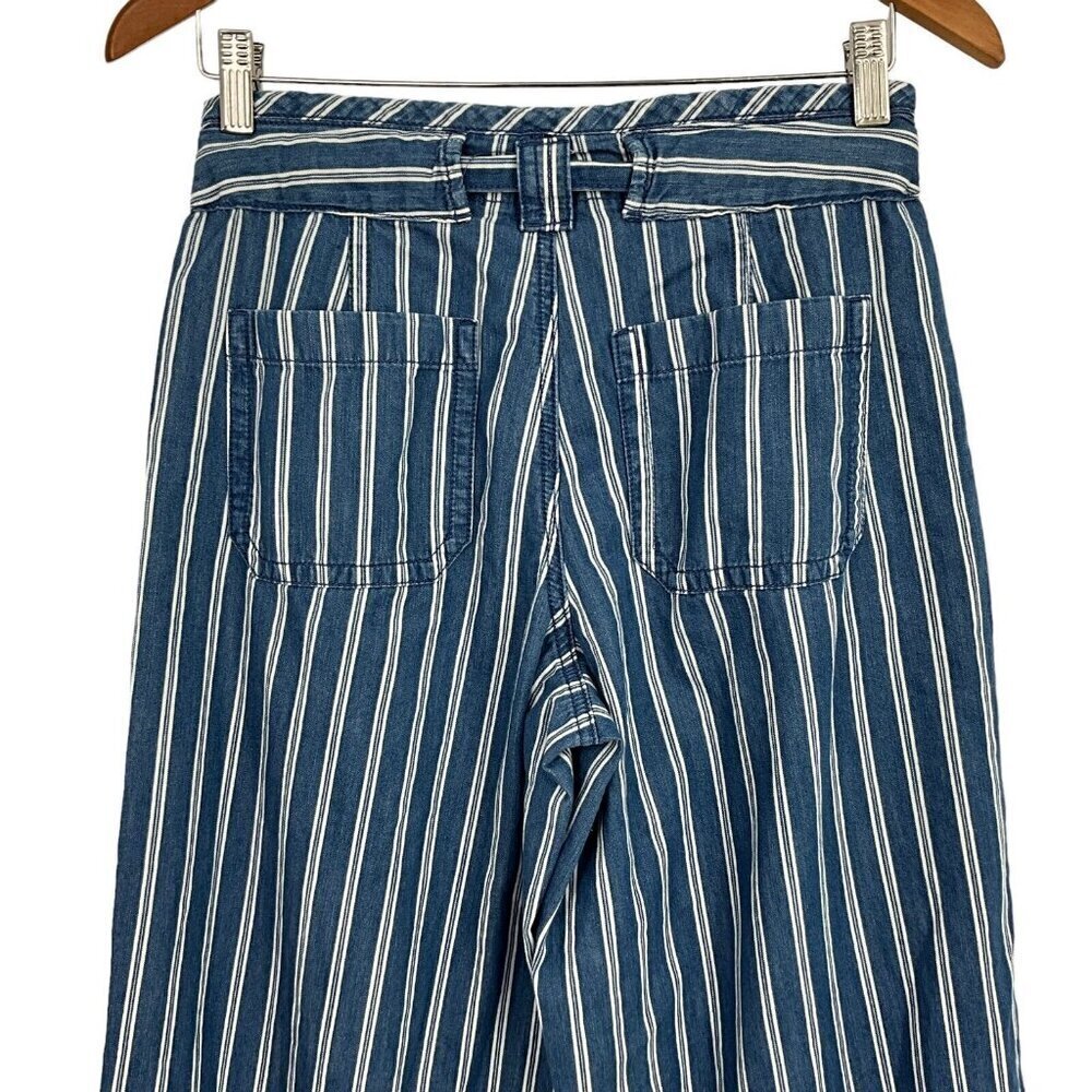 American Eagle Outfitters Women's 4 Wide Leg Pants Blue Striped High Rise Tie - Picture 6 of 11